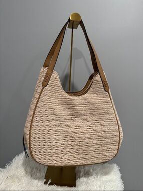 Style & Co. Woven Cream Shoulder Bag with Brown Trim